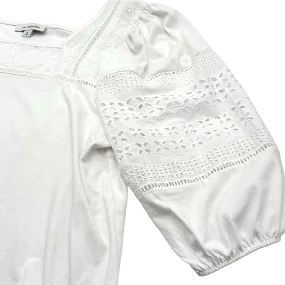 CALLIGRAPHIE Women's XL White Embroidered Eyelet Floral Tunic Top Boho Peasant - Picture 1 of 9